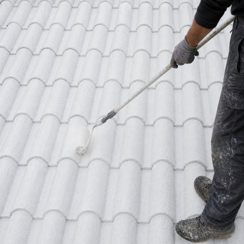 Application de la peinture au rouleau sur une toiture déjà blanche