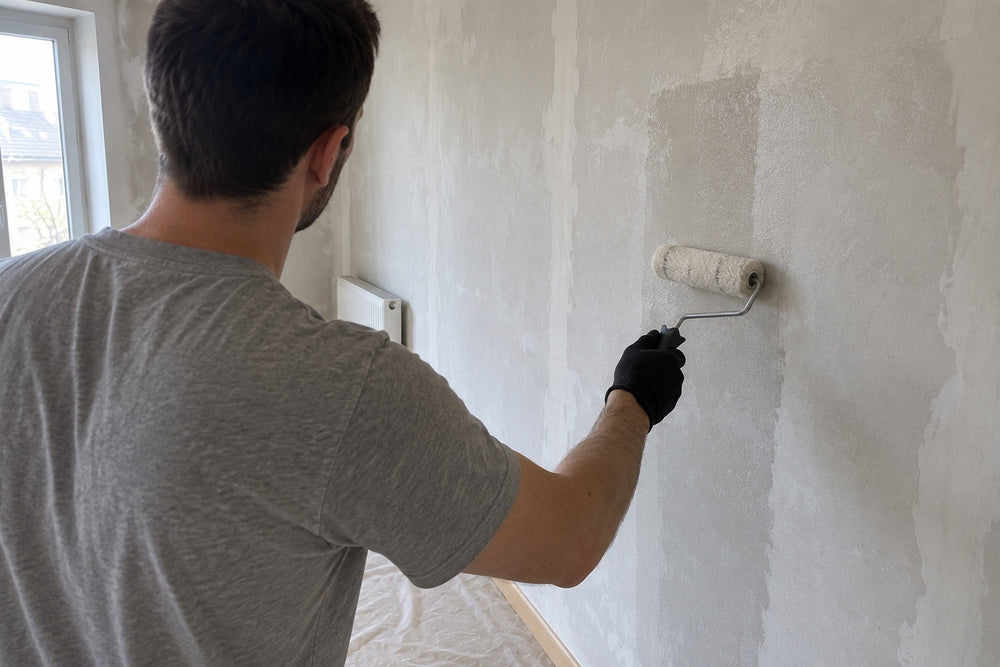 Application du fixateur au rouleau sur le même mur