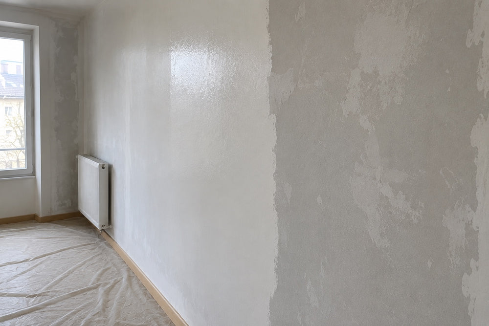 Le bord humide de la première couche, la partie non peinte encore visible
