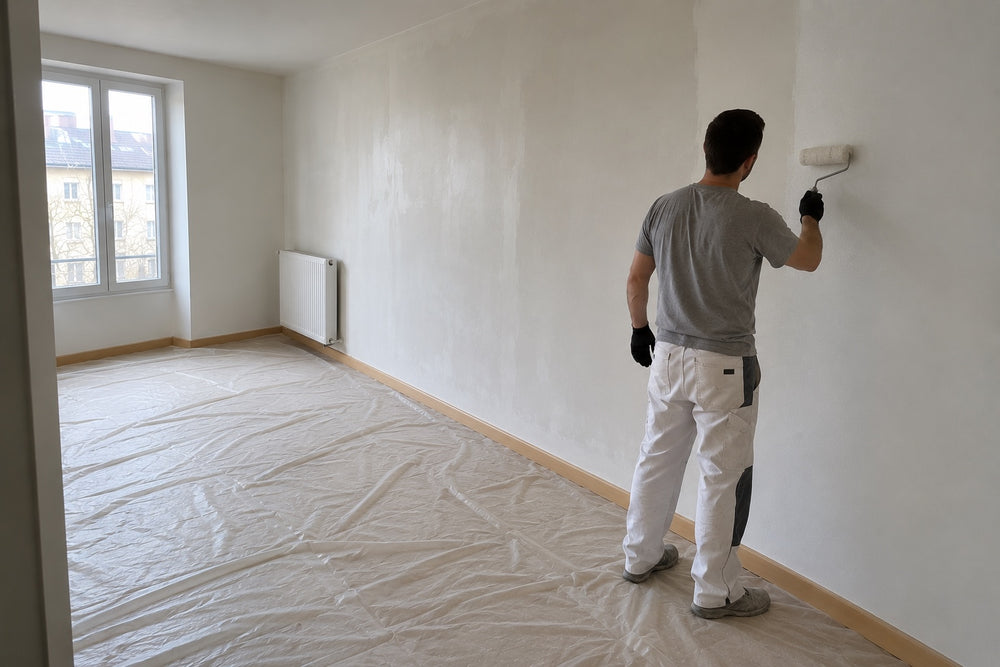 Deuxième couche au rouleau, les murs sont désormais uniformes